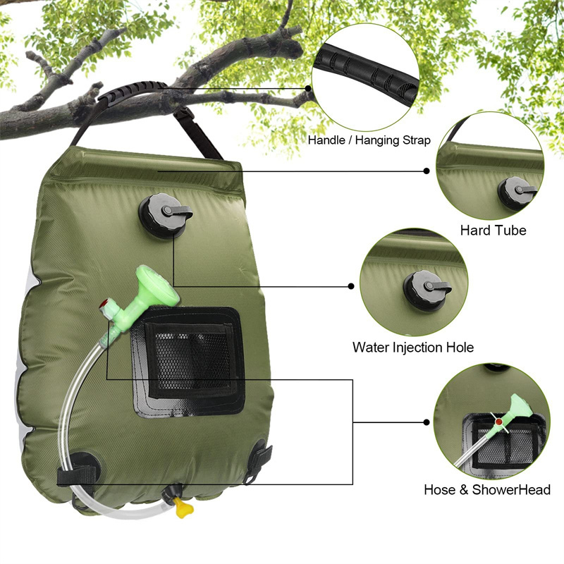 Wholesale 20L Portable Camping PVC Shower Bag 5 Gallons Heating Pipe Bag Solar Water Heater Outdoor Camping gear