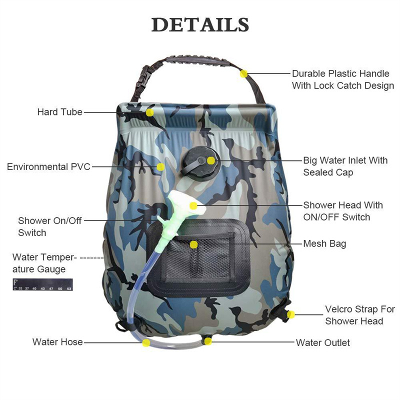 Wholesale 20L Portable Camping PVC Shower Bag 5 Gallons Heating Pipe Bag Solar Water Heater Outdoor Camping gear