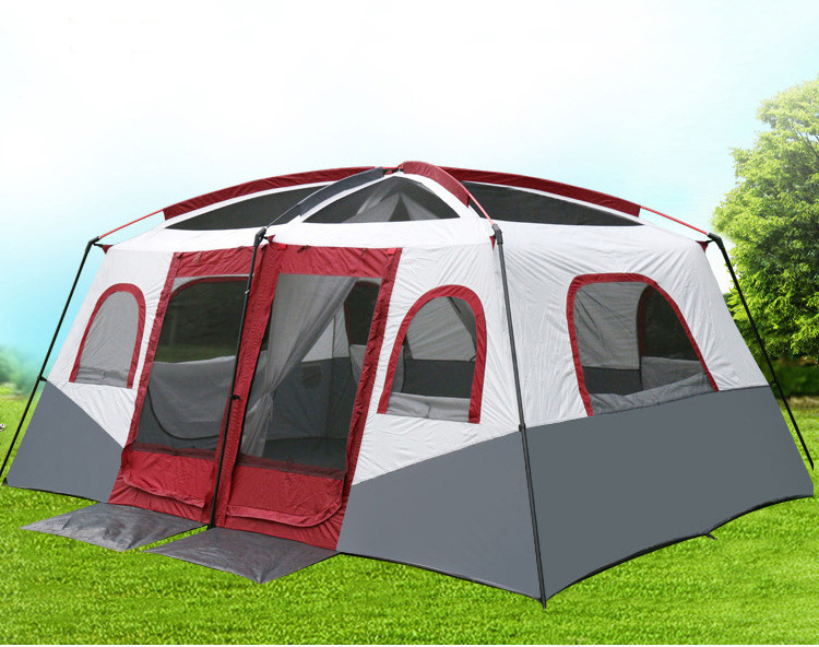 Wholesale Custom High Quality New Style Double Layer 210T Iron Pole Camping Outdoor Tent For 6-12 Persons