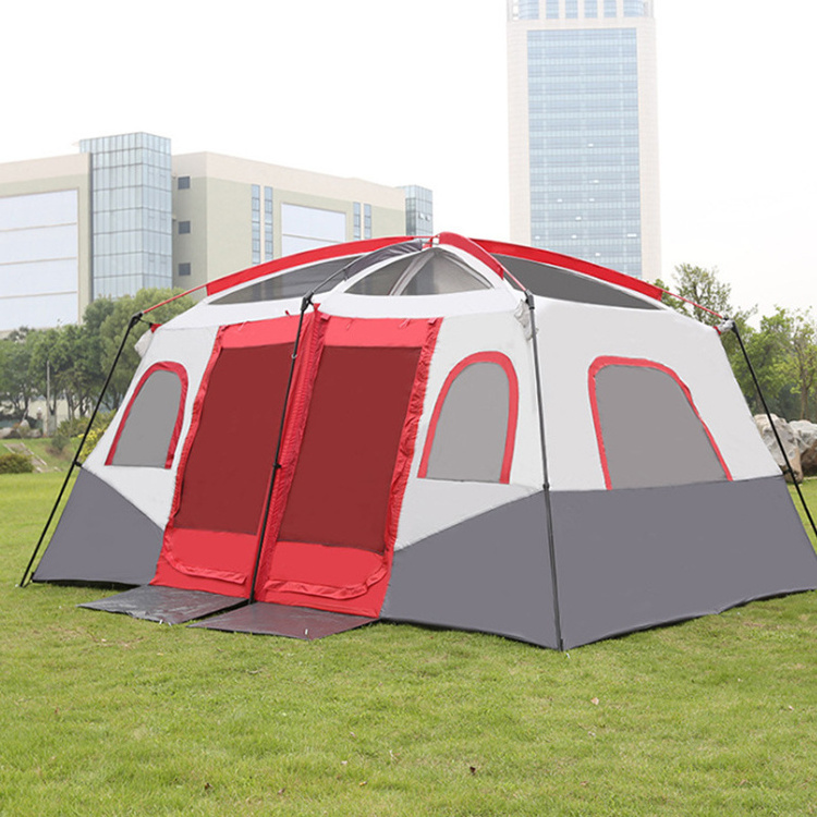 Wholesale Custom High Quality New Style Double Layer 210T Iron Pole Camping Outdoor Tent For 6-12 Persons