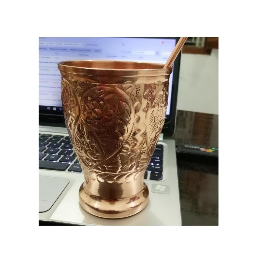 100% Pure Handcraft Engraved Embossed Copper Moscow Mugs Drinking Tumbler Copper Cups For Cocktails Beer