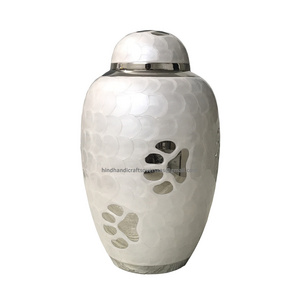 Domtop Pearl White Paw Pet Cremation Urn With Brass Metal Material Cremation urns cat dog Funeral supplies from India