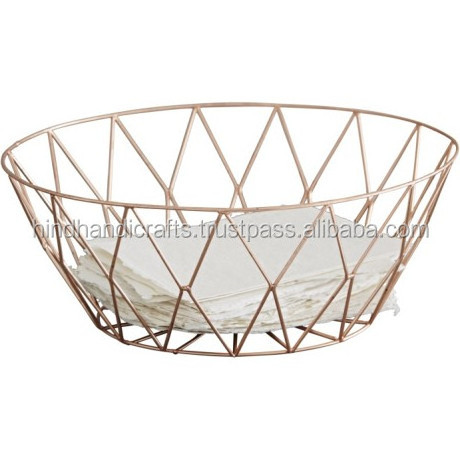 Copper Geometric Metal Fruit Mesh Bowl, Metal Fruit Wire Mesh Basket