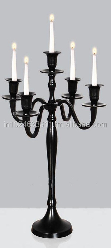 Crystal Black Candelabra for Wedding Centerpiece |  Metal Aluminum Candle holder Stand Home Decoration item