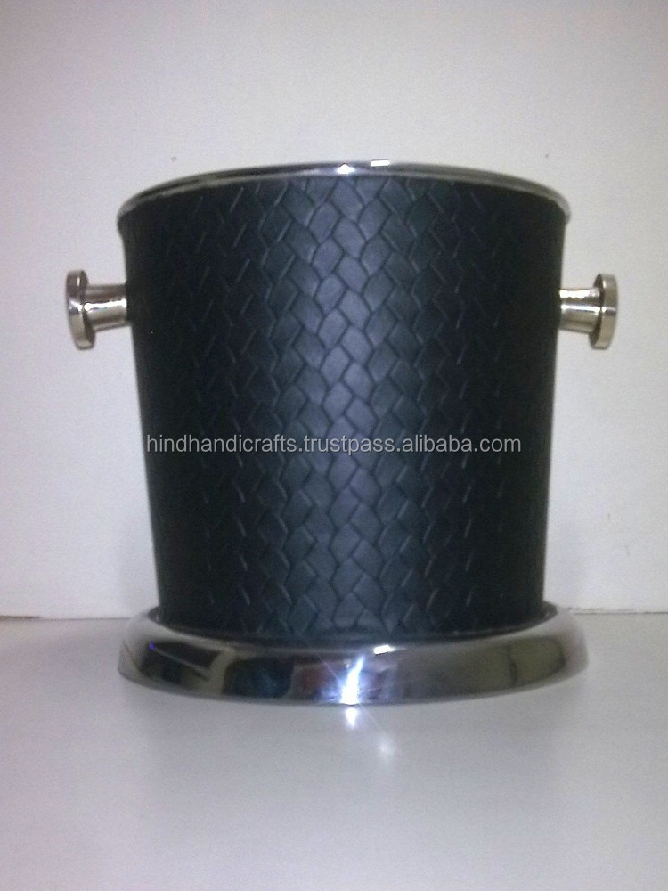 Leather Covered Stainless Steel Ice Bucket/Wine Cooler with Ice Scoop