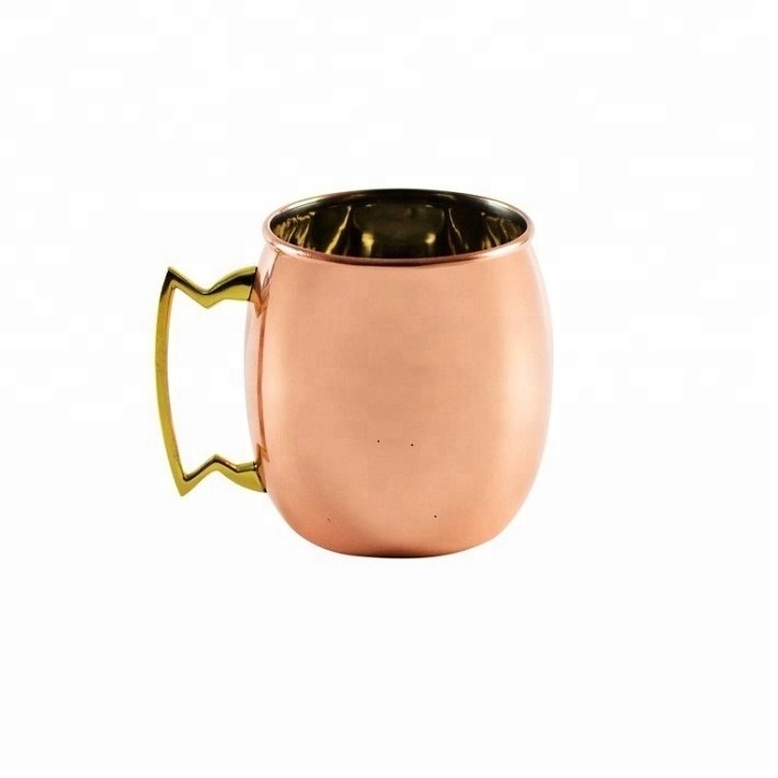 Solid Brass Handle Non Hammered  Pure Copper Moscow Mule Mugs Stylish Copper Drinking Cups By Indian Supplier