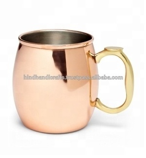 Solid Brass Handle Non Hammered  Pure Copper Moscow Mule Mugs Stylish Copper Drinking Cups By Indian Supplier