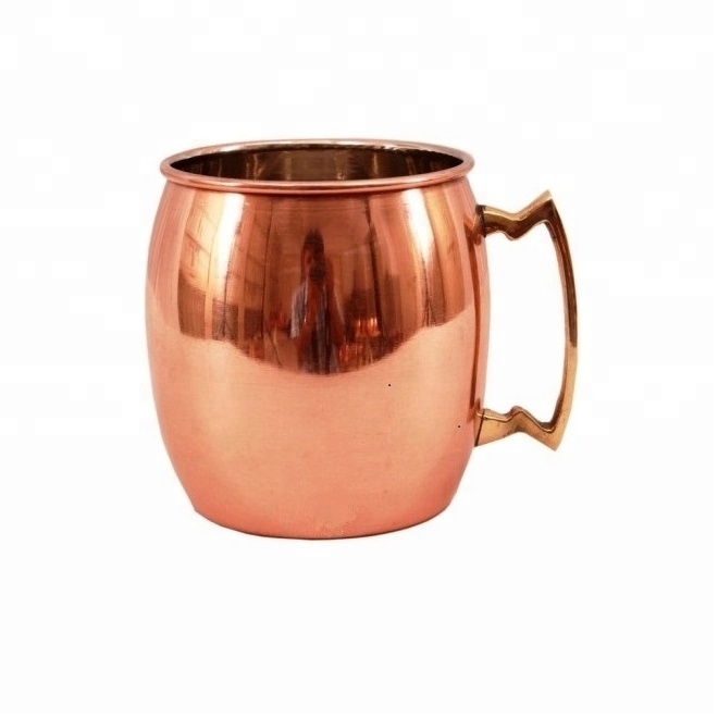 Solid Brass Handle Non Hammered  Pure Copper Moscow Mule Mugs Stylish Copper Drinking Cups By Indian Supplier