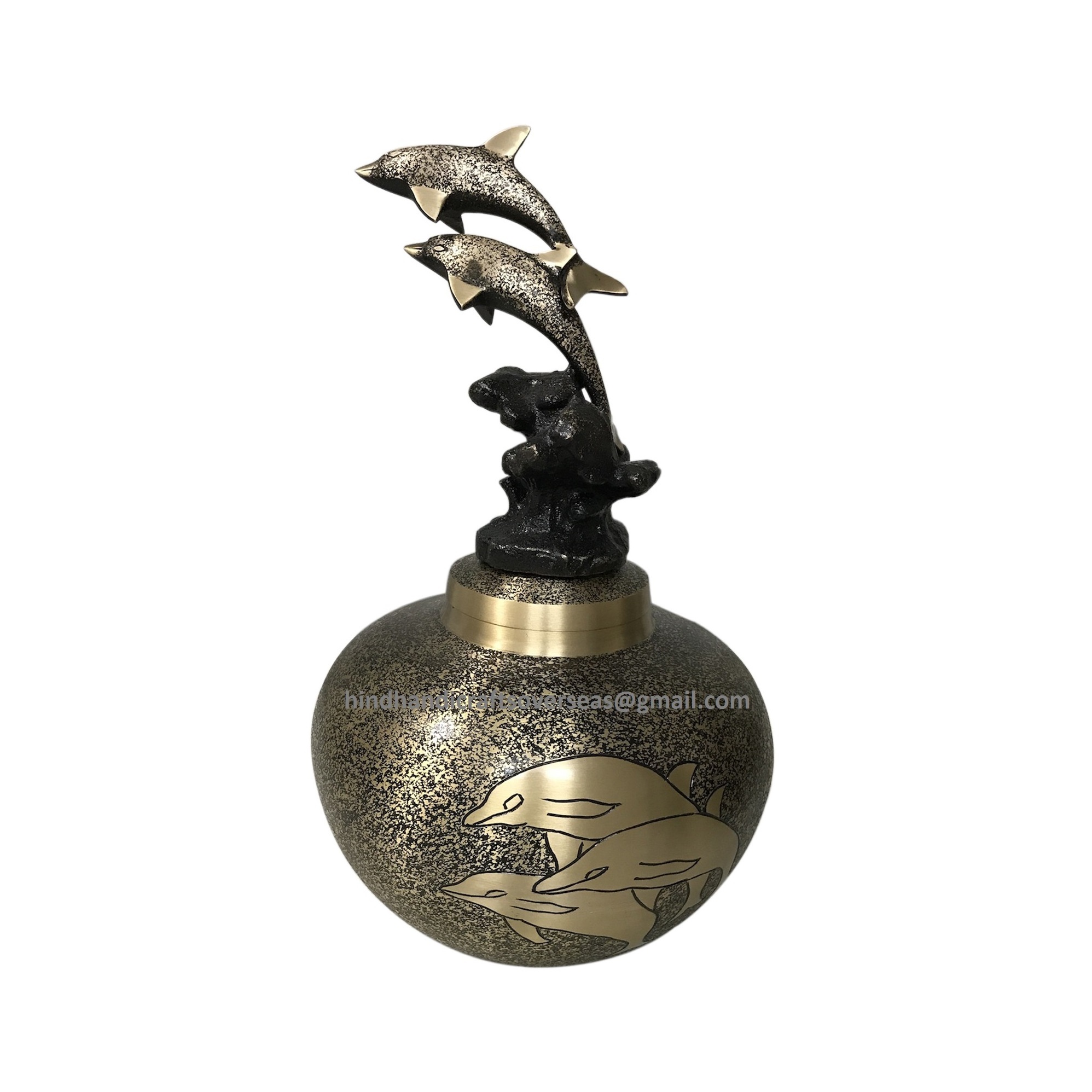 High Quality Adult Dolphin Handcrafted Brass Memorial Cremation Urns for ashes handmade from India