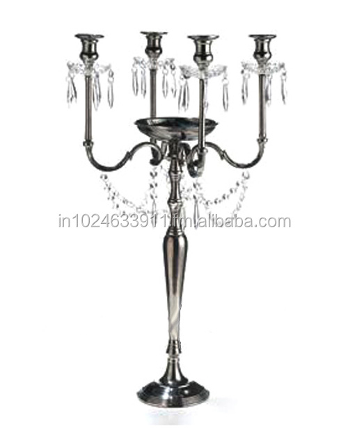 Crystal Black Candelabra for Wedding Centerpiece |  Metal Aluminum Candle holder Stand Home Decoration item