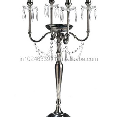 Crystal Black Candelabra for Wedding Centerpiece |  Metal Aluminum Candle holder Stand Home Decoration item