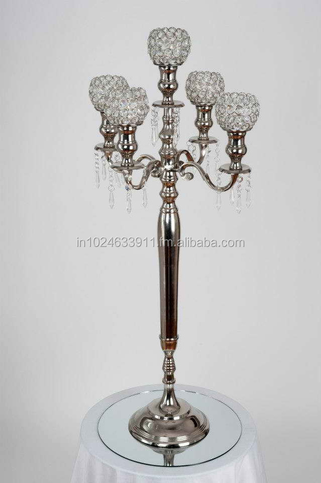 Crystal Black Candelabra for Wedding Centerpiece |  Metal Aluminum Candle holder Stand Home Decoration item