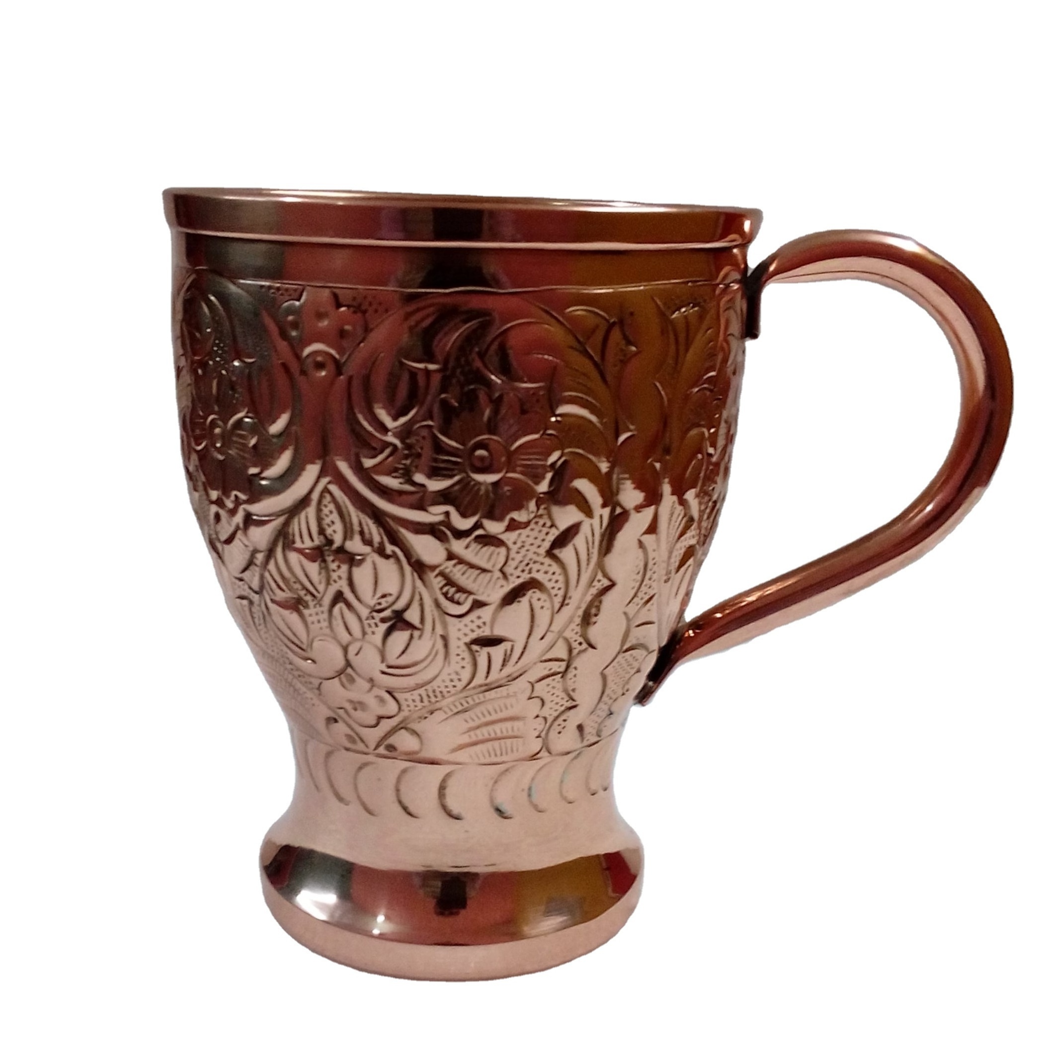 100% Pure Handcraft Engraved Embossed Copper Moscow Mugs Drinking Tumbler Copper Cups For Cocktails Beer