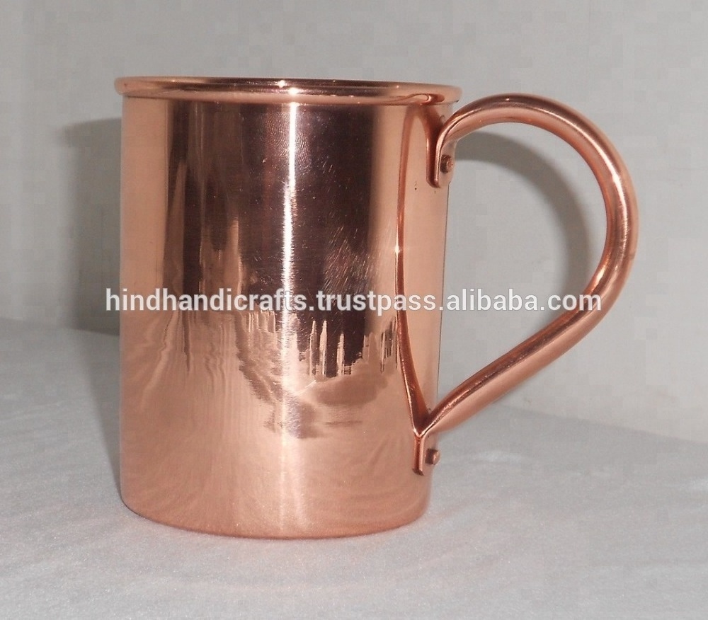 Pure Copper Cylinder Moscow Mule Mug With Handle And Copper Glossy Finished A Stylish Drinkware Cocktails Beers Coffee