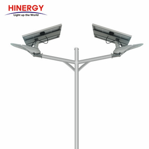 Hinergy Outdoor IP65 Double Arm Semi Integrated Solar Panel Lamp led Street Light with Pole