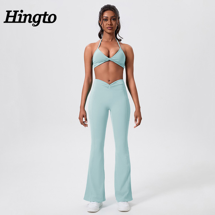 Wholesale Fitness Active Wear Flare Yoga Gym Fitness Sets High Quality Workout Clothes For Women Sportswear Yoga Flare Pants Set