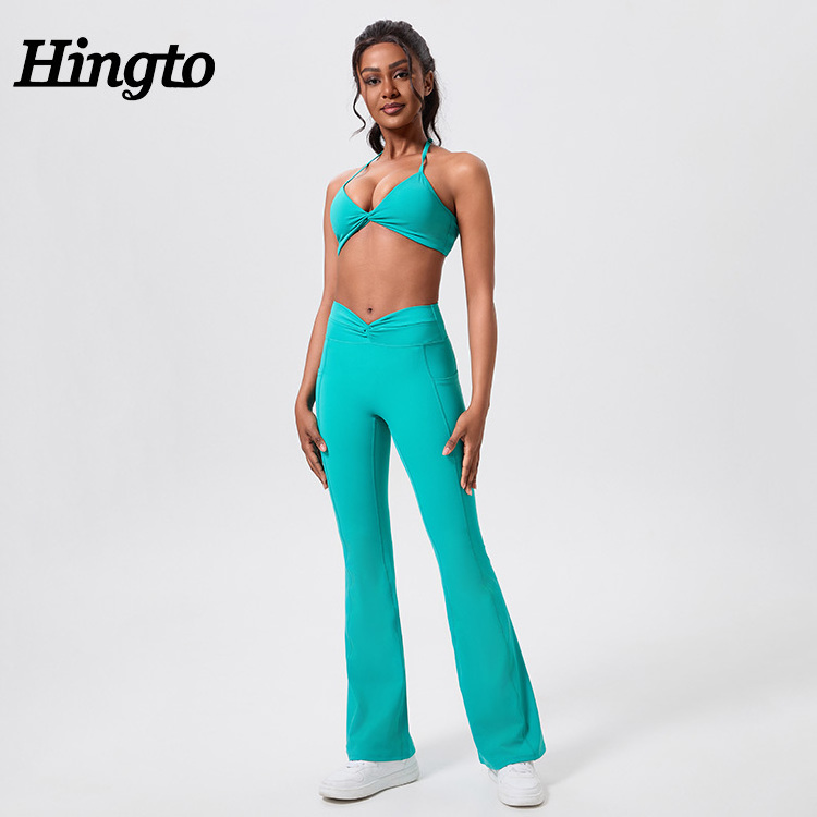 Wholesale Fitness Active Wear Flare Yoga Gym Fitness Sets High Quality Workout Clothes For Women Sportswear Yoga Flare Pants Set