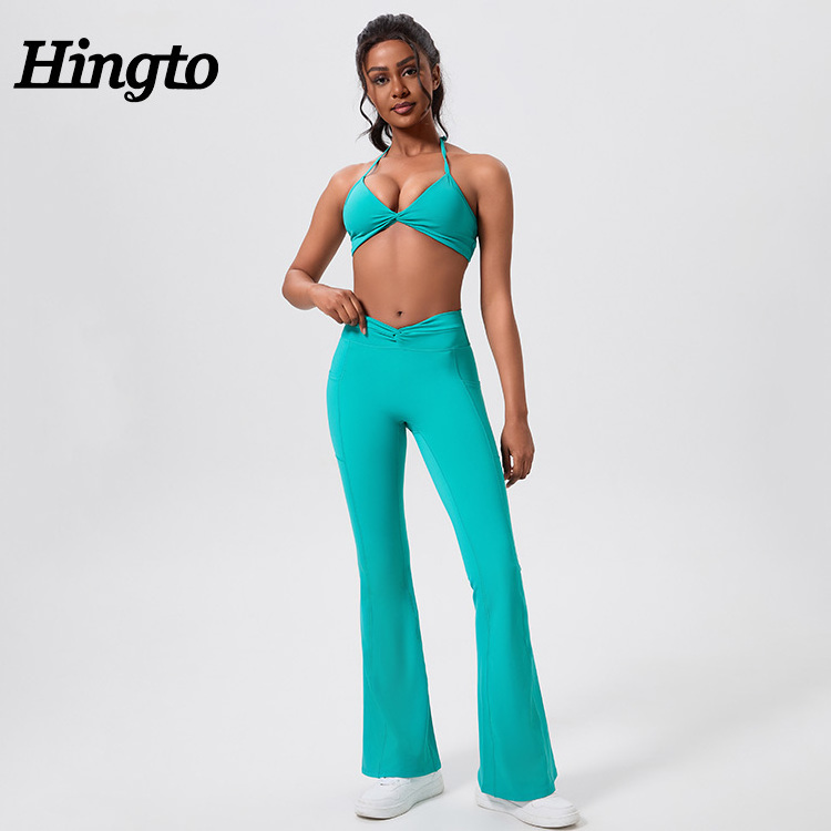 Wholesale Fitness Active Wear Flare Yoga Gym Fitness Sets High Quality Workout Clothes For Women Sportswear Yoga Flare Pants Set