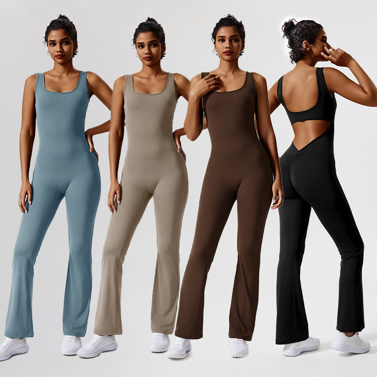 Hingto Custom Women Onesie Flare Butt Lifting Leggings Pants One-Piece Yoga Suit Gym Fitness Playsuit Jumpsuit Bodysuit