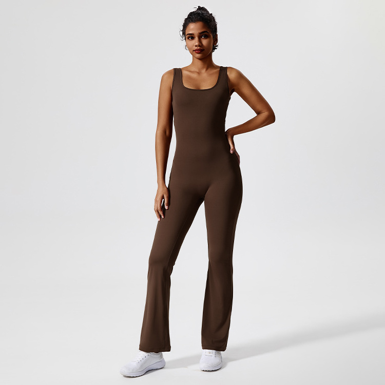 Hingto Custom Women Onesie Flare Butt Lifting Leggings Pants One-Piece Yoga Suit Gym Fitness Playsuit Jumpsuit Bodysuit