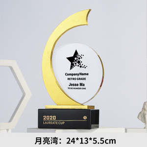 Custom business gift solid momentoes metal plastic crystal glass acrylic award trophy blank with wooden base crystal trophy