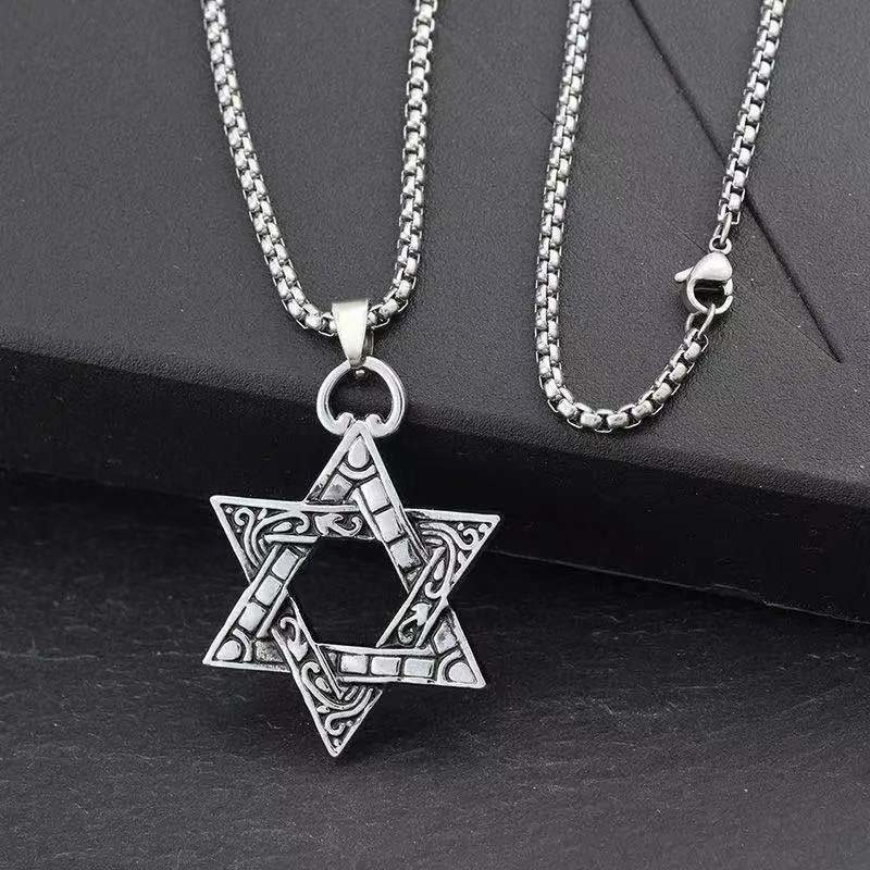 Fashion Stainless Steel Silver Color Religious Amulet Men Statement Israel Star of David Pendant Necklace