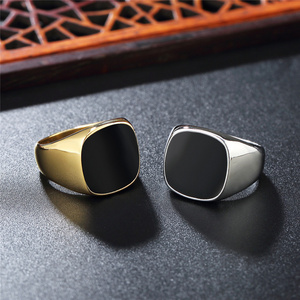 European And American Wholesale Personality Simple Square Black Gold Silver Dripping Rings Men Stainless Steel Ring