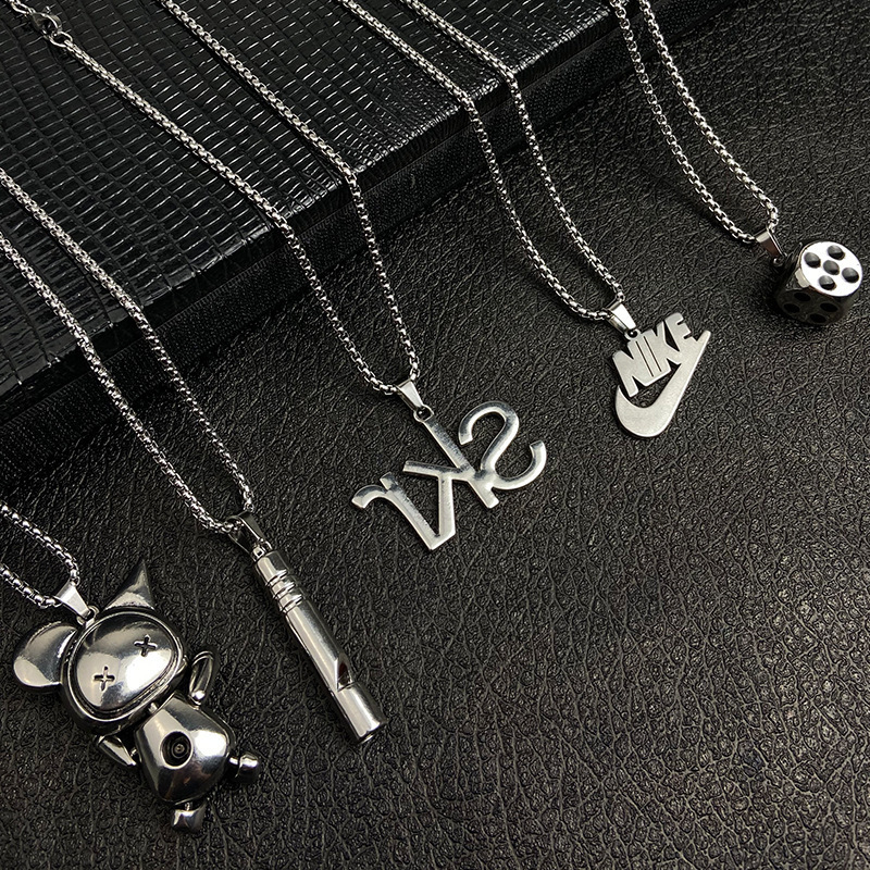 New Style Tide Hip Hop Punk Stainless steel Cross Cartoon Doll Bunny Devil's Face Necklace For Men Women