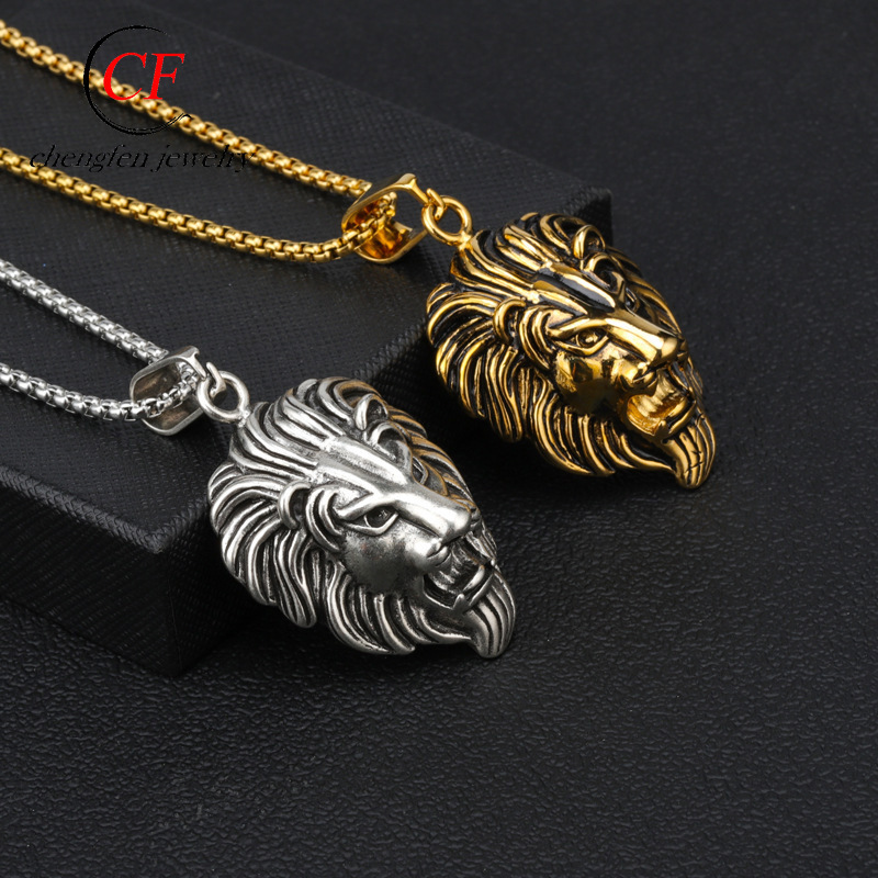 Wholesale Custom Mens Punk Hip Hop Style Hot Selling Stainless Steel Lion Head Pendant Necklace