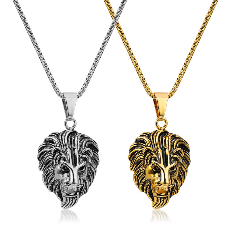 Wholesale Custom Mens Punk Hip Hop Style Hot Selling Stainless Steel Lion Head Pendant Necklace