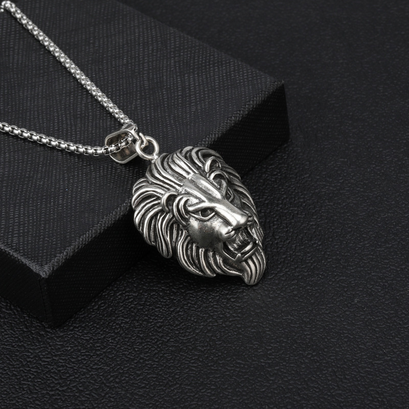 Wholesale Custom Mens Punk Hip Hop Style Hot Selling Stainless Steel Lion Head Pendant Necklace