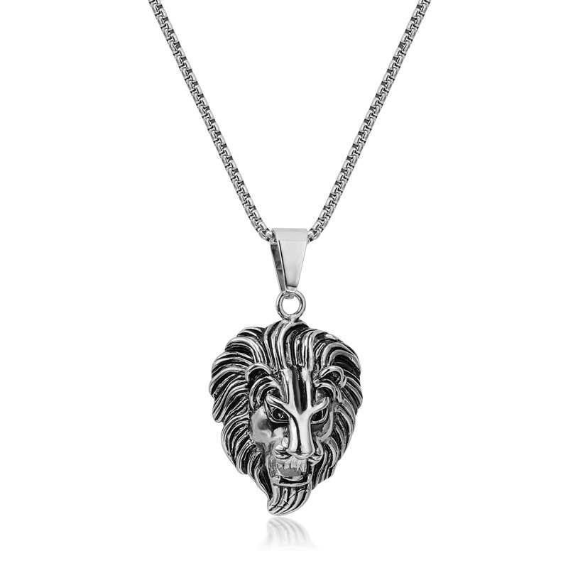 Wholesale Custom Mens Punk Hip Hop Style Hot Selling Stainless Steel Lion Head Pendant Necklace