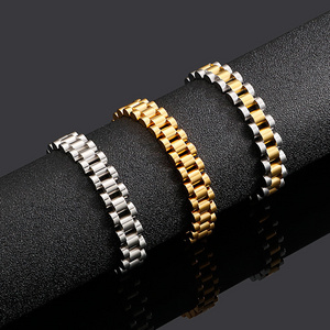 High Quality Stainless Steel Gold Plated Rings Men Classic Wide Two Tone Gold With Sliver Watch Band Charm Bracelet