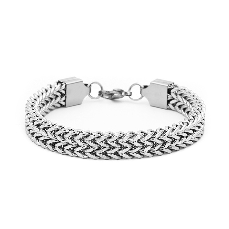 Stainless Steel Silverly Bali Foxtail Chain Bracelet Double Cuban Link Chain Bracelets for Men Women