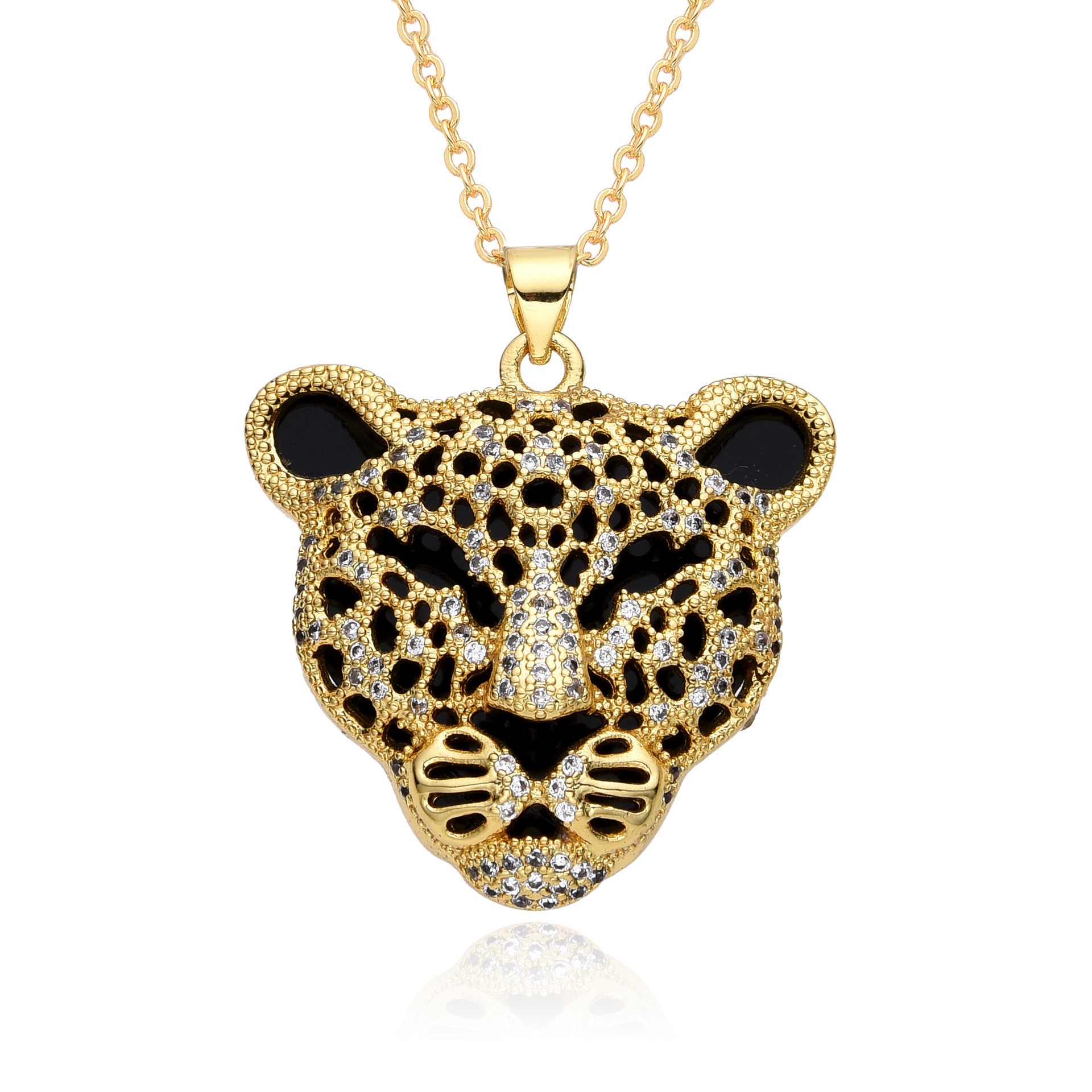 New Arrival Fashion Hip Hop Leopard Pendant Necklace Gold Plated Tiger Lion Head Necklace For Women With Rope Twist Chain