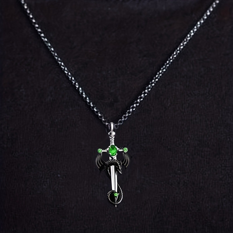 European And American Popular Antique Dragon Sword Stainless Steel Men's Pendant Necklaces Hip Hop Punk Necklace For Men