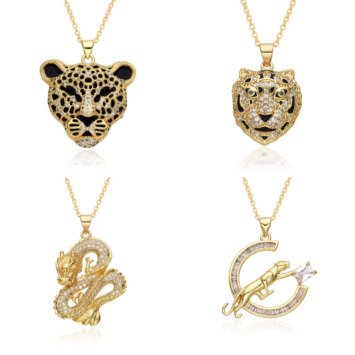 New Arrival Fashion Hip Hop Leopard Pendant Necklace Gold Plated Tiger Lion Head Necklace For Women With Rope Twist Chain