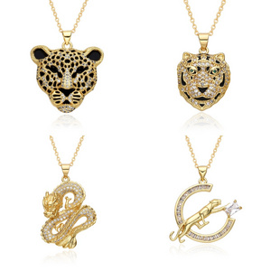 New Arrival Fashion Hip Hop Leopard Pendant Necklace Gold Plated Tiger Lion Head Necklace For Women With Rope Twist Chain