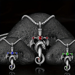 European And American Popular Antique Dragon Sword Stainless Steel Men's Pendant Necklaces Hip Hop Punk Necklace For Men