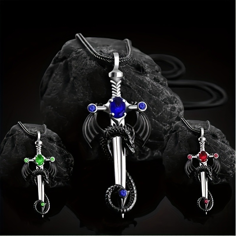 European And American Popular Antique Dragon Sword Stainless Steel Men's Pendant Necklaces Hip Hop Punk Necklace For Men