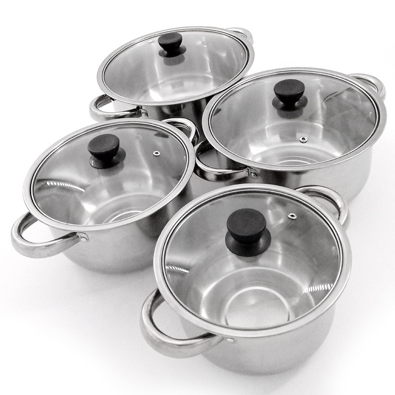 Southeast Asia hot sell soup pot 410 stainless steel Cookware Sets saucepan with glass lid