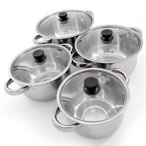 Southeast Asia hot sell soup pot 410 stainless steel Cookware Sets saucepan with glass lid