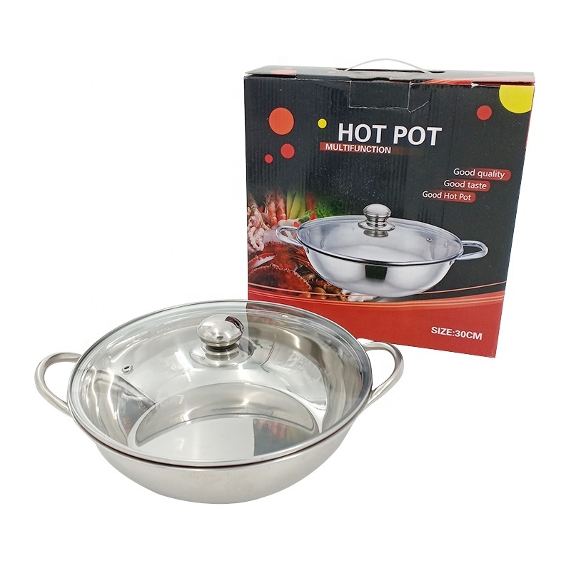 Cookware Soup stock pots stainless steel 201 hot pot wok keep food warmer with glass lid