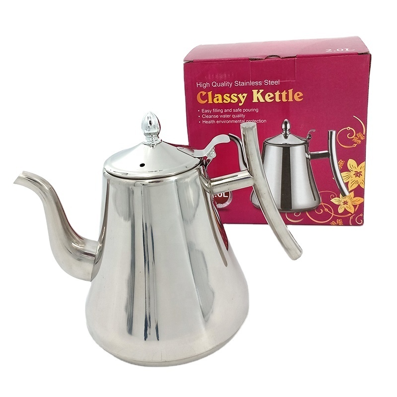 Wholesale Coffee Kettle 2L Long Spout Tea Pot with Tea Stainless Steel Strainer