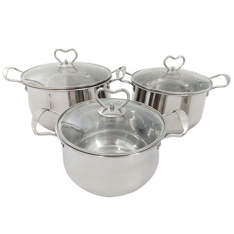 Korean kitchen 4pcs stainless steel cookware set double handle soup pot widely used in cooking