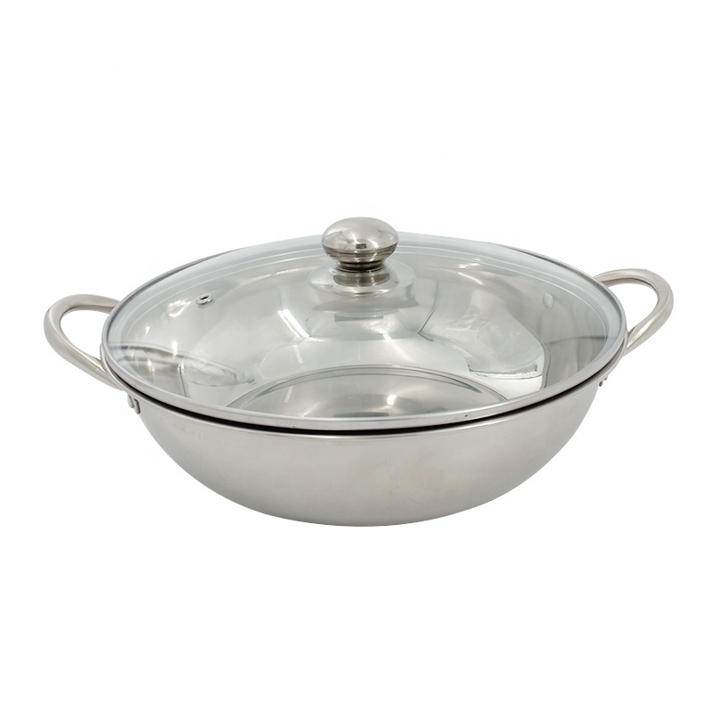 Cookware Soup stock pots stainless steel 201 hot pot wok keep food warmer with glass lid