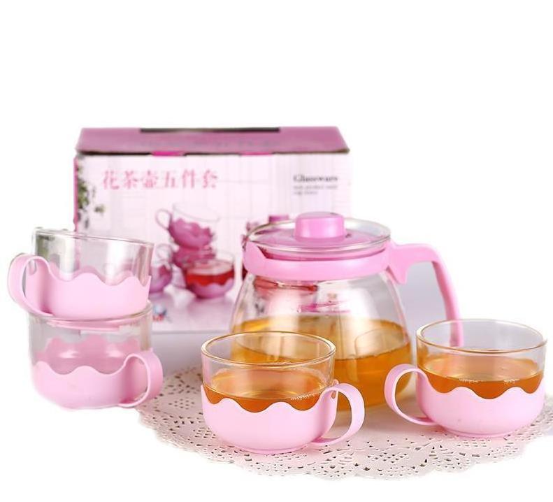 Wholesale Tea Pots 5Pcs Glass Tea Pot glass coffee cup heat resistant with Cup Clear Mini Tea Maker Teapot