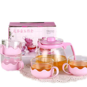 Wholesale Tea Pots 5Pcs Glass Tea Pot glass coffee cup heat resistant with Cup Clear Mini Tea Maker Teapot