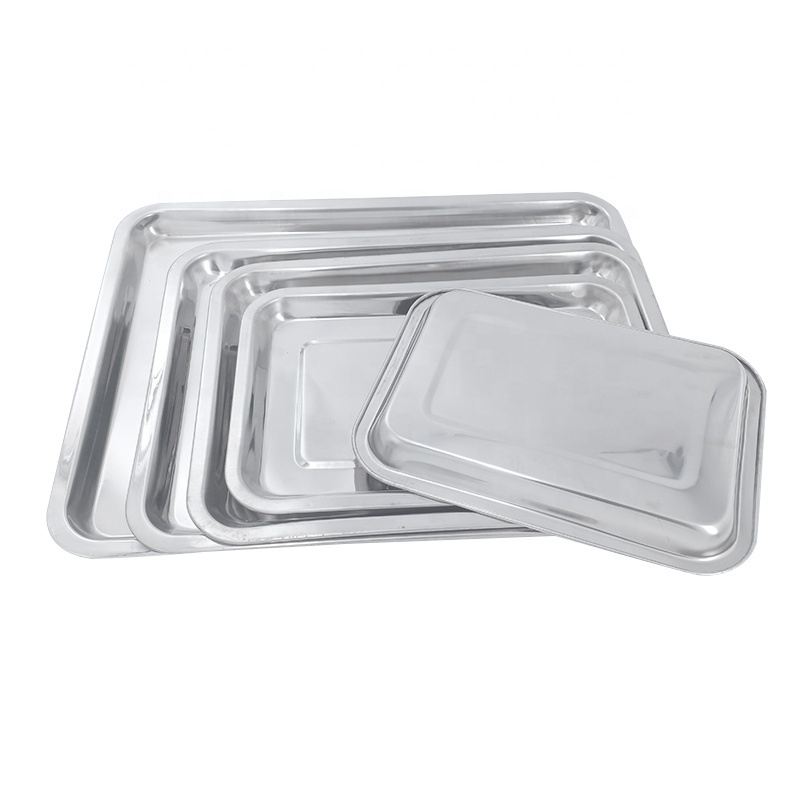 Wholesale Serving Tray Stainless Steel Rectangular Hotel Metal Fast Food Tray