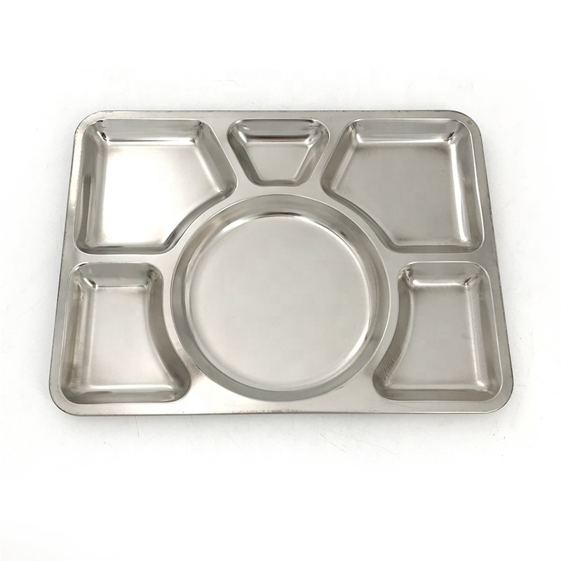 Student Factory food tray 6 Compartment Cafeteria Food Tray Cafeteria Eating Stainless Steel Mess Tray Plates